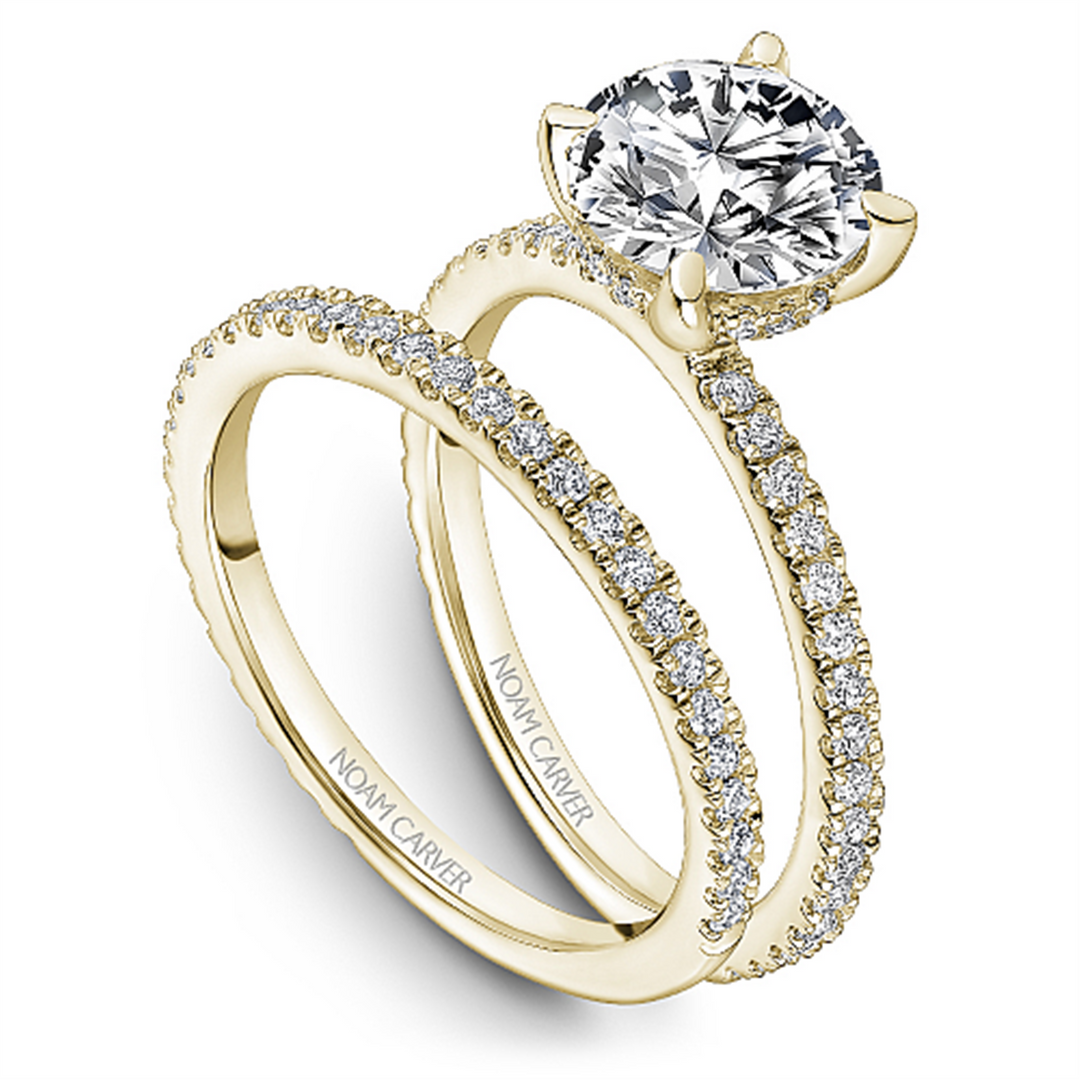 14K Yellow Gold Side Stones Diamond Engagement Ring Semi-Mount
Fits C