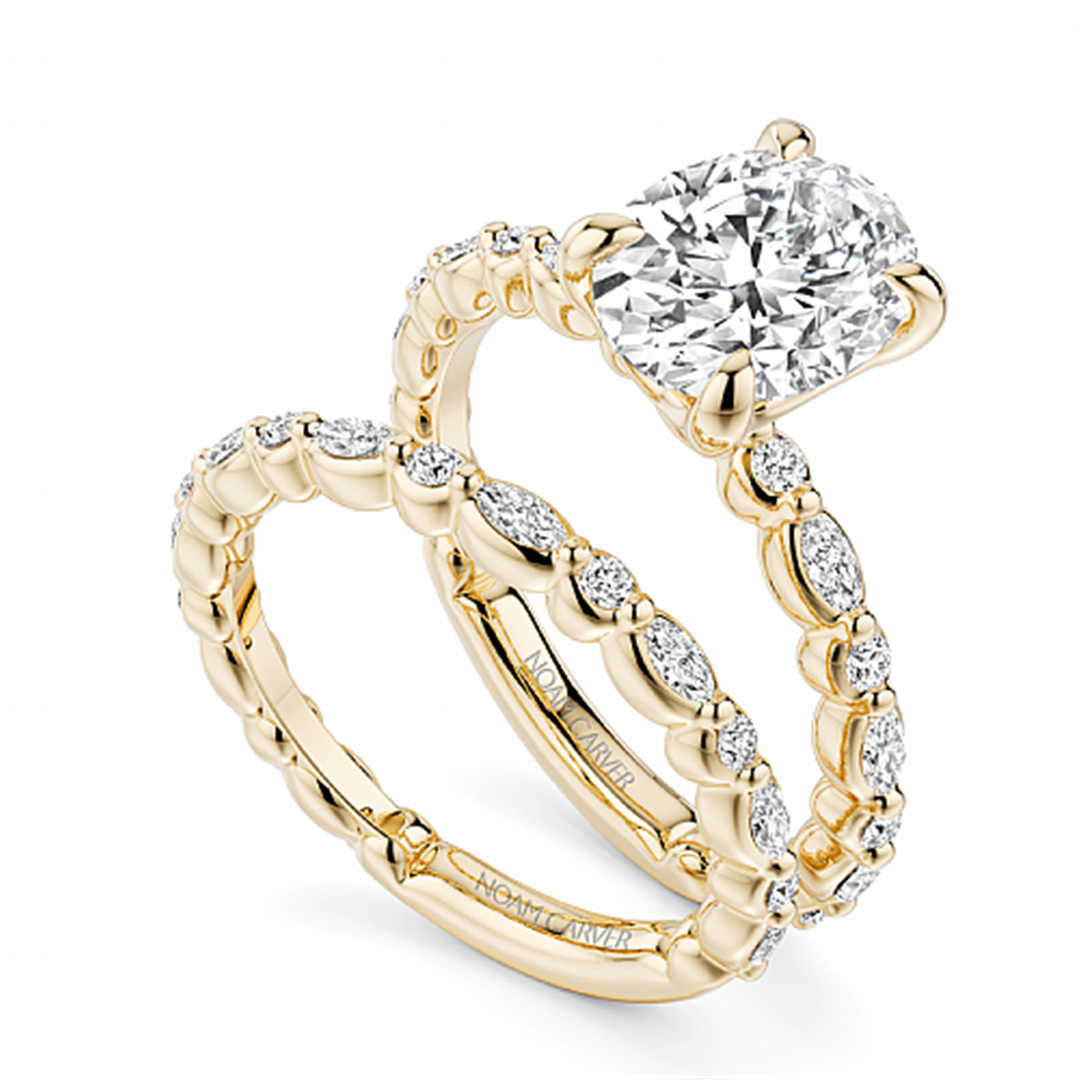 Yellow Gold Side Stones Diamond Engagement Ring Semi-Mount
Fits Centr