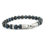 Load image into Gallery viewer, Blue Stainless Steel Skull Bead Bracelet 
Length: 8.5&quot;
