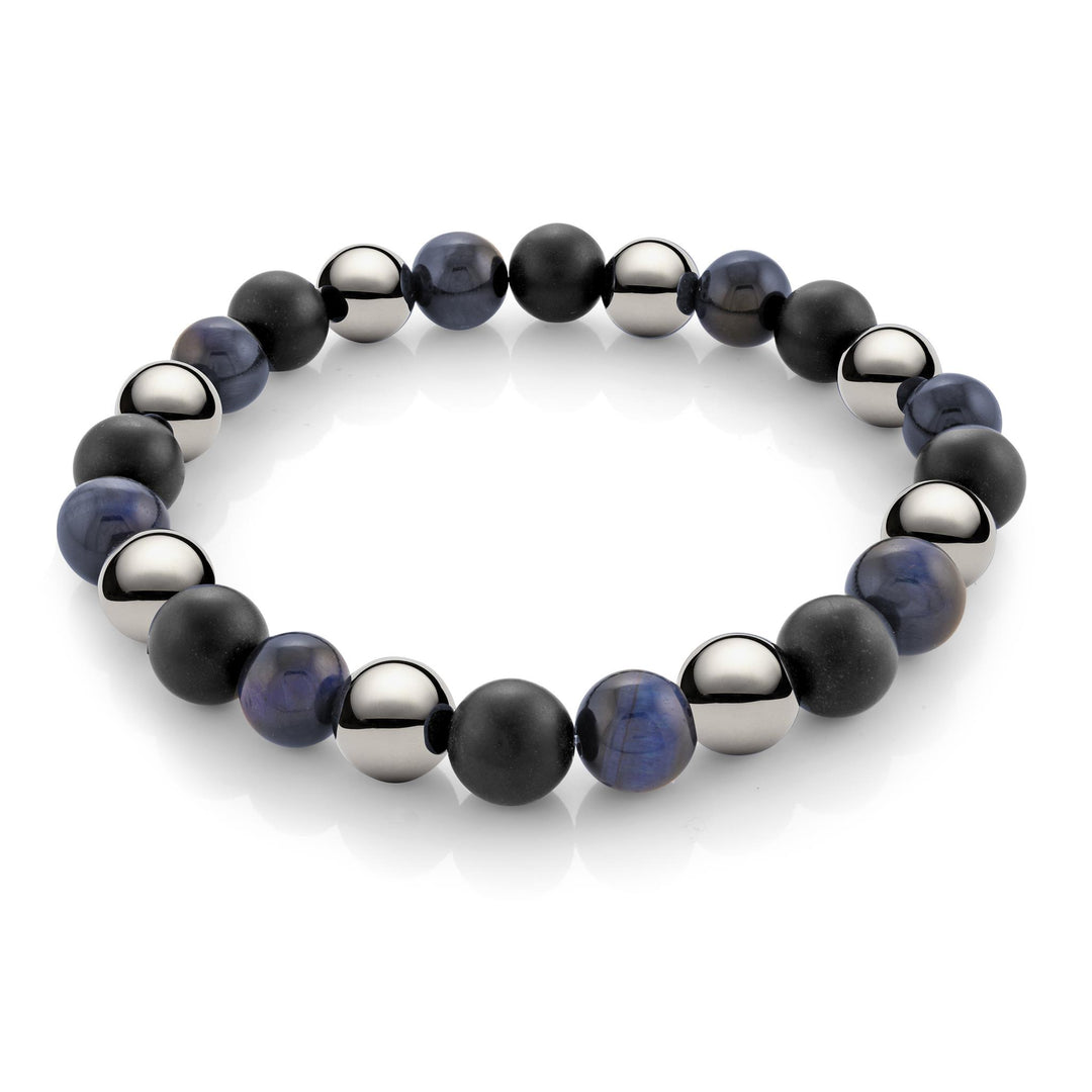 Blue Tiger Eye Hematite Onyx Bead Stretch Bracelet 
Length: 8"