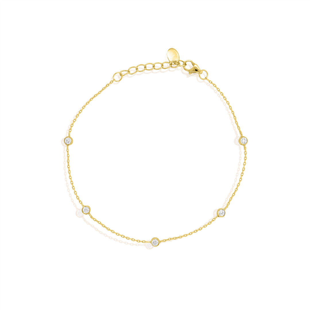 Yellow Gold Vermeil Sterling Silver Diamonds by the Yard Cable Link Br