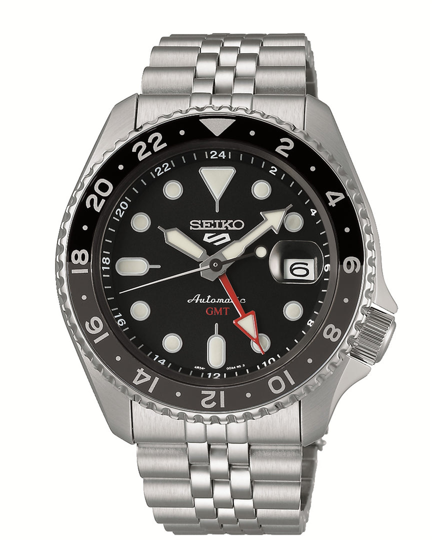 SEIKO5 Men's Stainless Steel Automatic Sport Watch with Black Dial