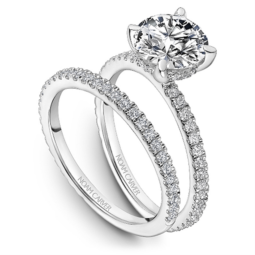 14K White Gold Side Stones Diamond Engagement Ring Semi-Mount
Fits Ce