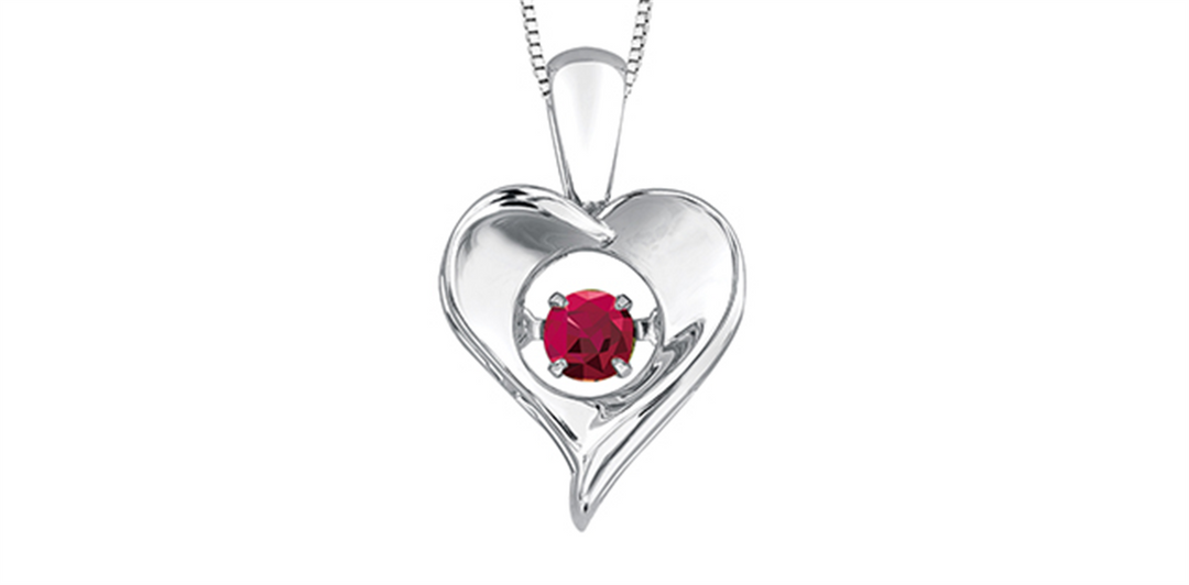 Sterling Silver Gold Heart Ruby Dancing Stone Pendant Necklace