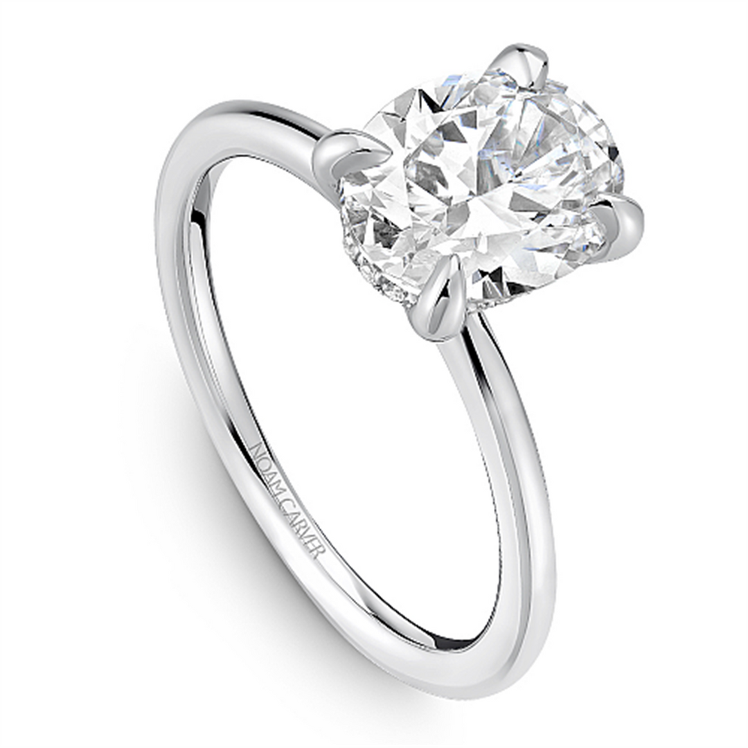 14K White Gold Hidden Halo Diamond Engagement Ring Semi-Mount
Fits Ce