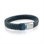 Load image into Gallery viewer, Blue Stainless Steel Leather Bracelet 
Length: 8.25&quot;
Width: 12mm
