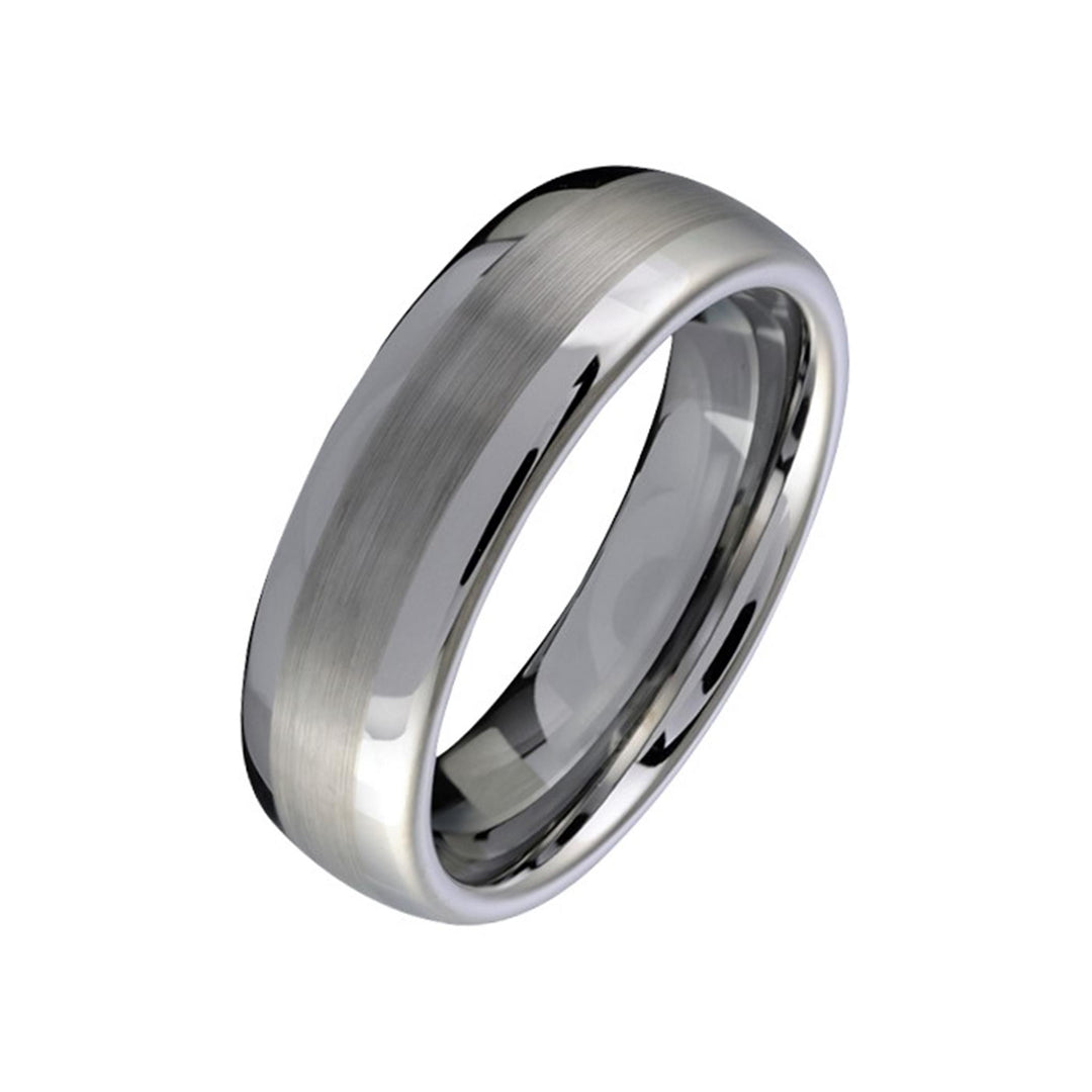 Tungsten Multi Finish Striped Domed Band Band 
Width: 6mm