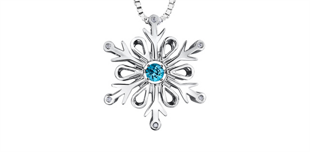 Sterling Silver Gold Snowflake Blue Topaz Diamonds Dancing Stone Pendant Necklace