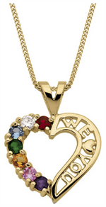 Load image into Gallery viewer, Personalized Yellow Gold Heart Birthstone Necklace 
Number of stones available: 3 - 7
