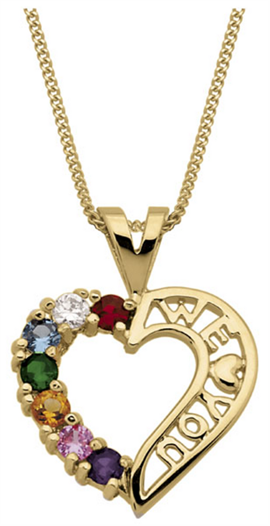 Personalized Yellow Gold Heart Birthstone Necklace 
Number of stones available: 3 - 7