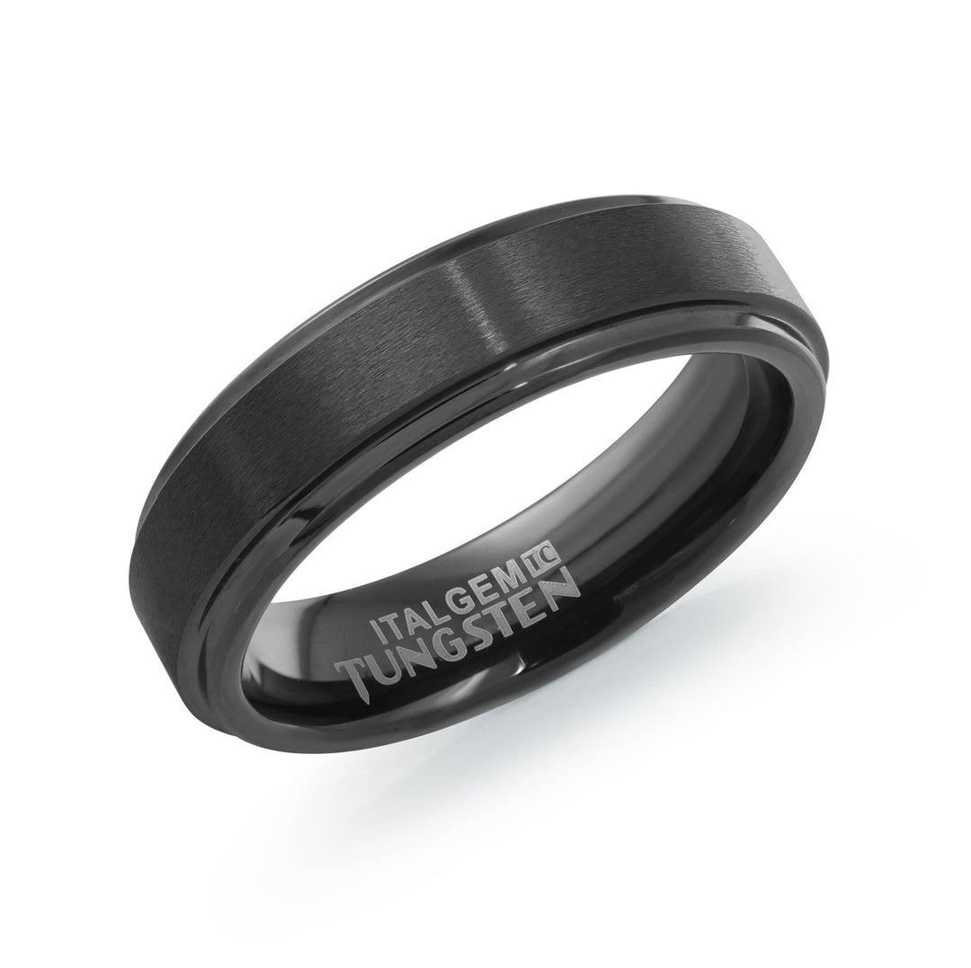 Black Tungsten Matte' Stepped Down Edges Band Band 
Width: 6mm