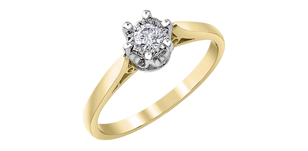 10K Yellow & White Gold Solitaire Round Diamond Engagement Ring