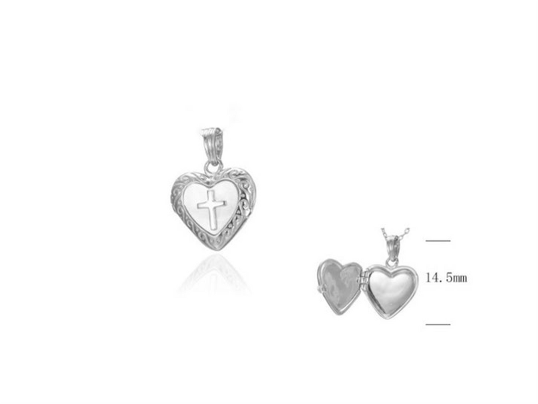 Sterling Silver White Polished Heart Locket with Mother of Pearl Penda