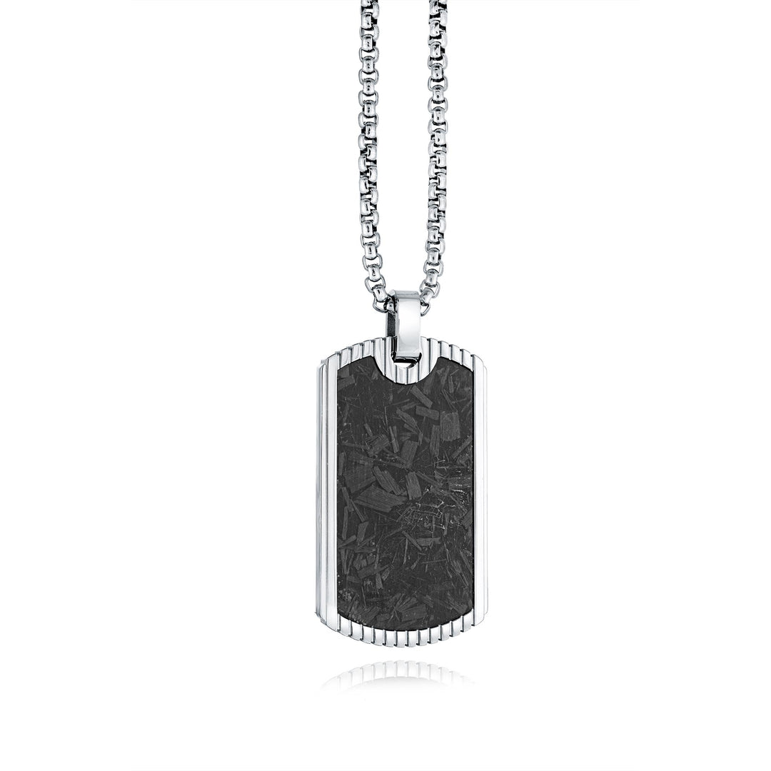 Polished Stainless Steel with Carbon Fibre Dog Tag Necklace