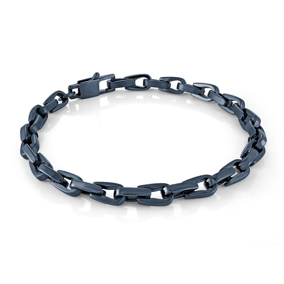 Blue Stainless Steel Cylinder Bracelet 
Length: 8"
Width: 5.5mm
Fin