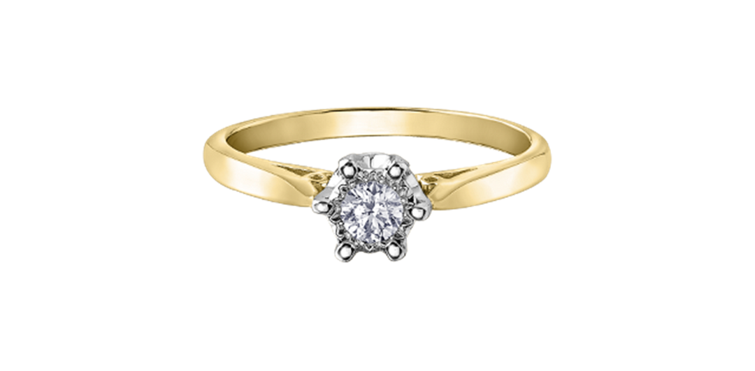 10K Yellow & White Gold Solitaire Round Diamond Engagement Ring