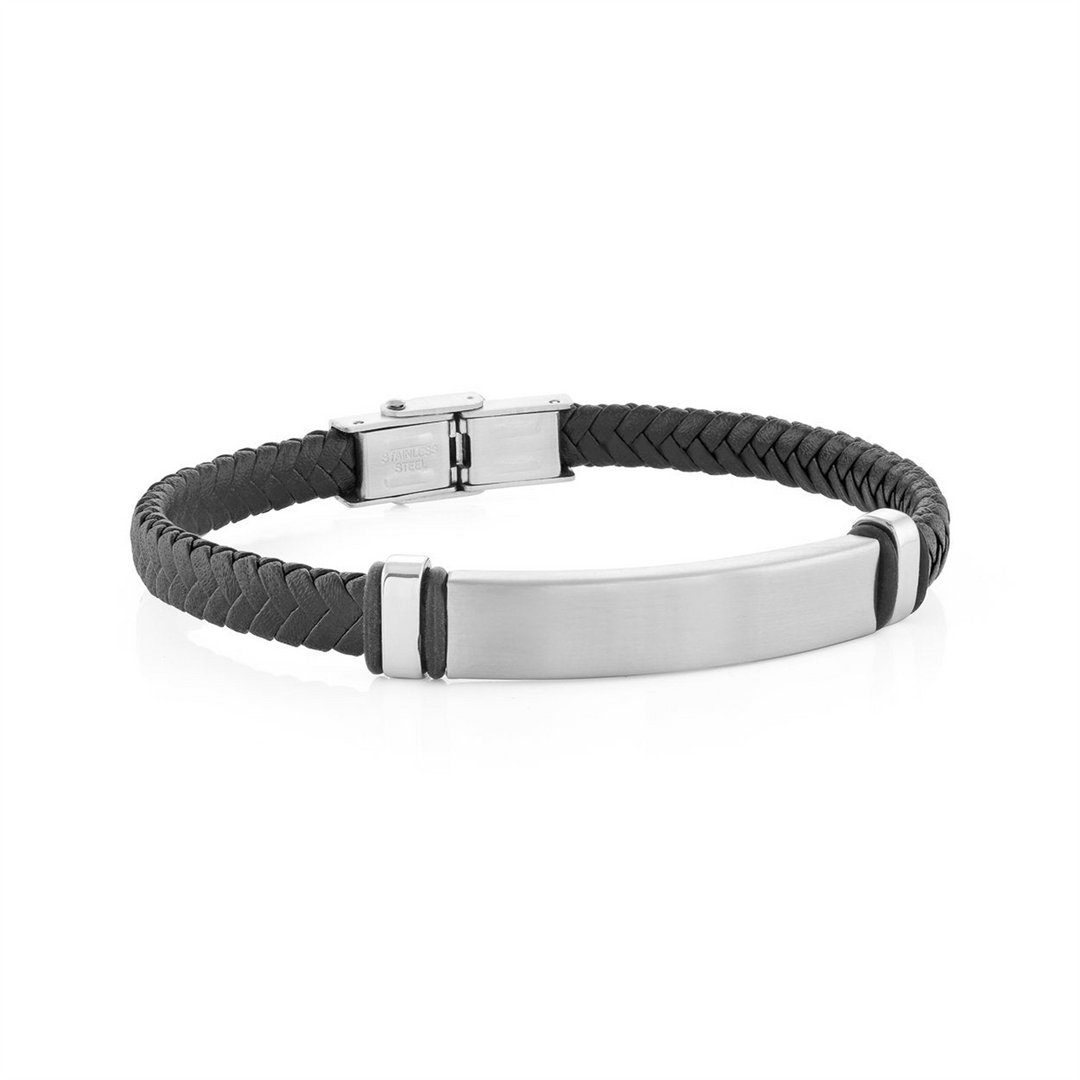 White Stainless Steel Leather Bracelet 
Length: 8.5"
Width: 5.7mm