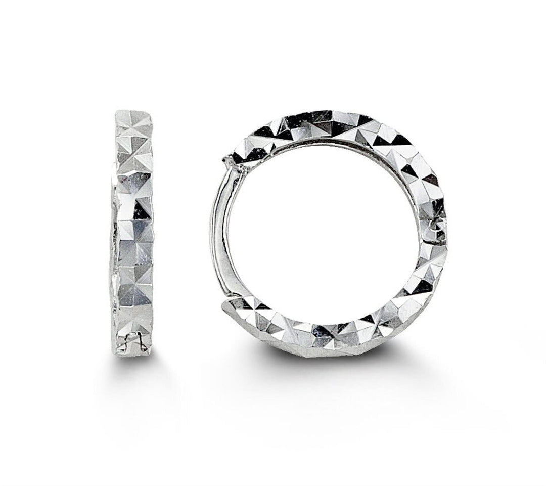 Kid's 10K White Gold Plain Diamond Cut Huggie Earrings
Collection: Baby