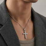 Load image into Gallery viewer, White Sterling Silver Cross Religious Pendant with Lab Diamond 
Lengt