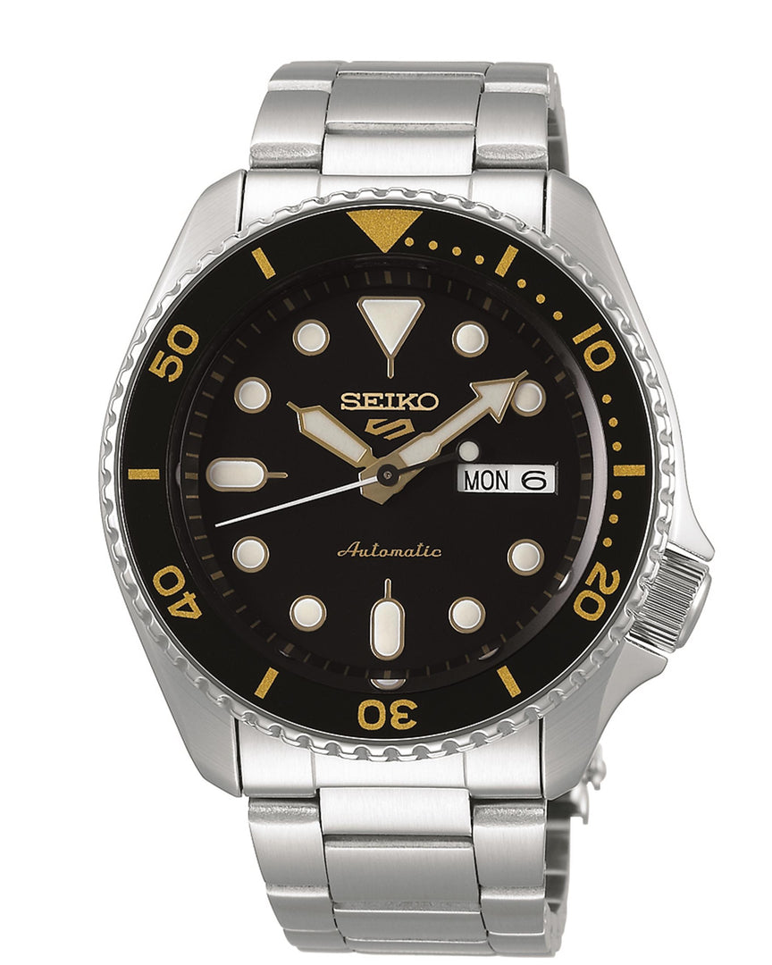 SEIKO5 Men's Stainless Steel Automatic Sport Watch with Black Dial