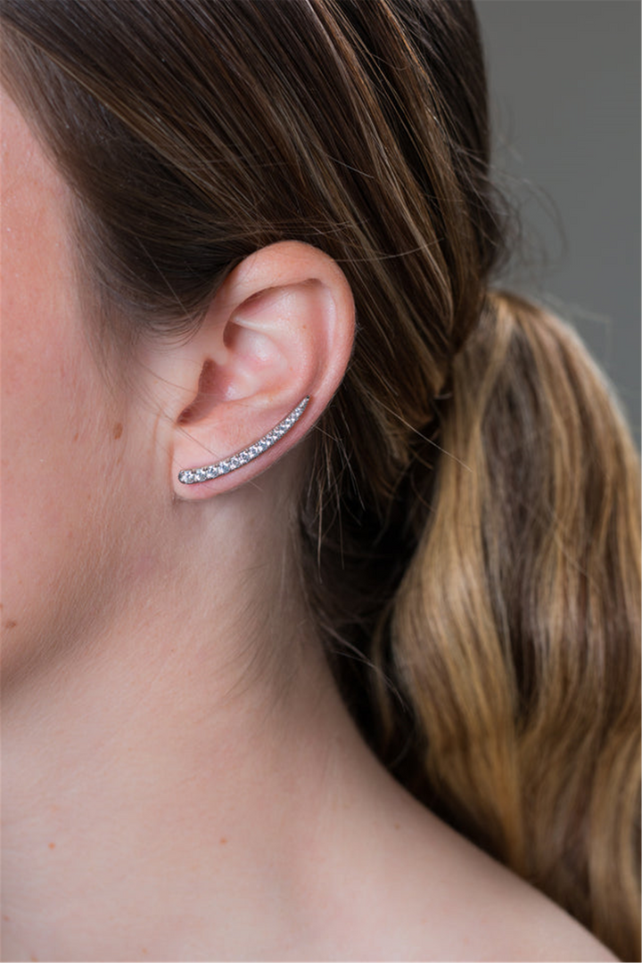 White Sterling Silver Cubic Zirconium Polished Climber Earrings
Earri