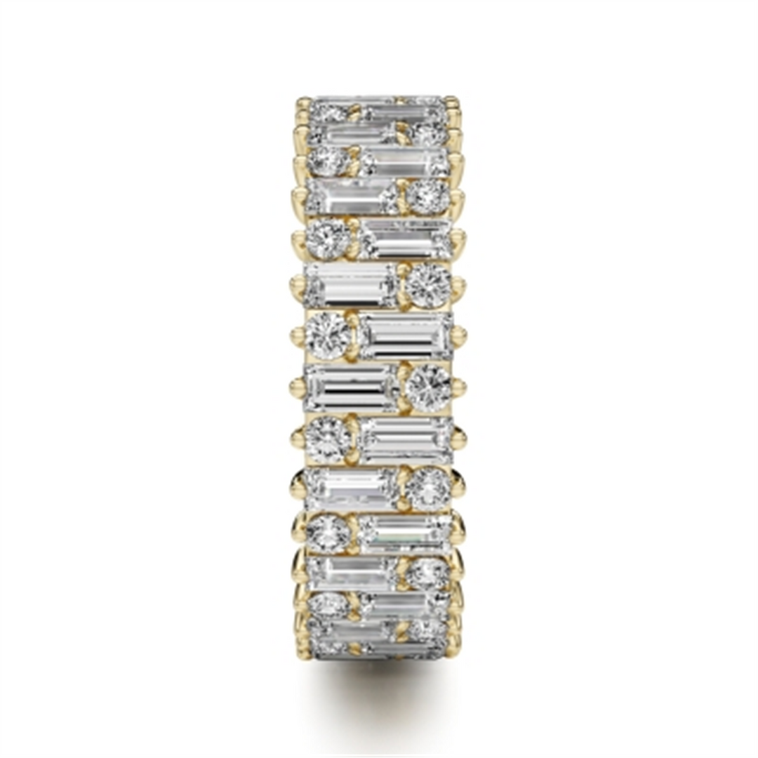 Lady's Yellow Gold Prong Set Eternity Lab Diamonds Band
Diamond Shape: Baguette, Round