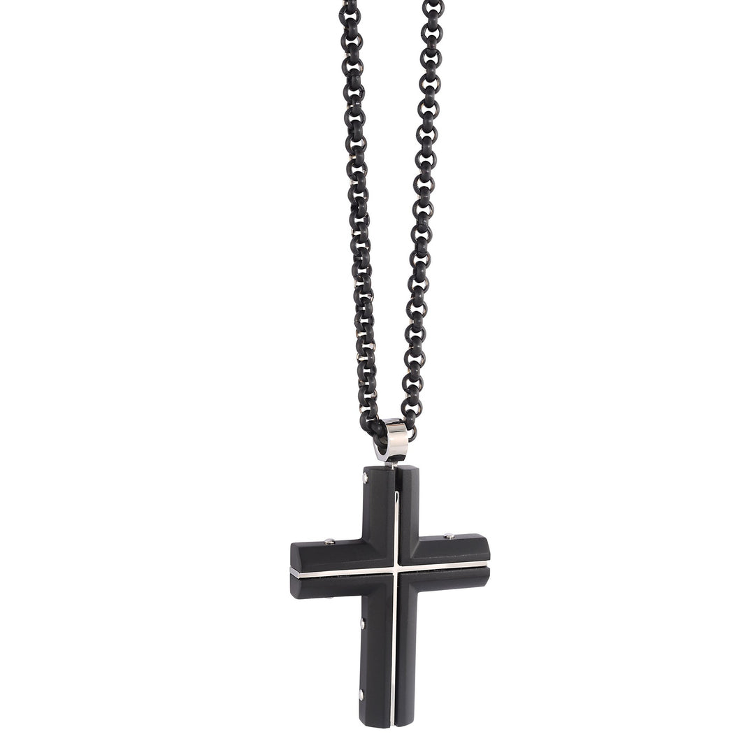 Matte' Black Stainless Steel Cross Necklace