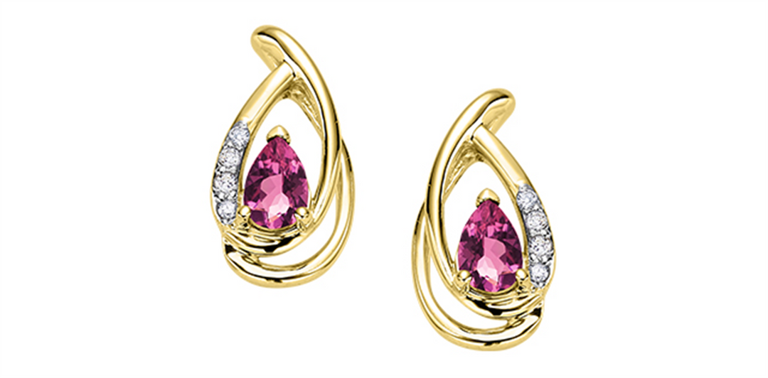 10K Yellow Gold Pear Pink Tourmalines Diamonds Stud Earrings
Primary