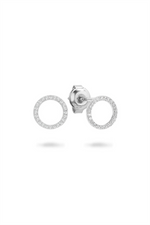 Load image into Gallery viewer, White Sterling Silver Cubic Zirconium Circle of Life Polished Stud Ear
