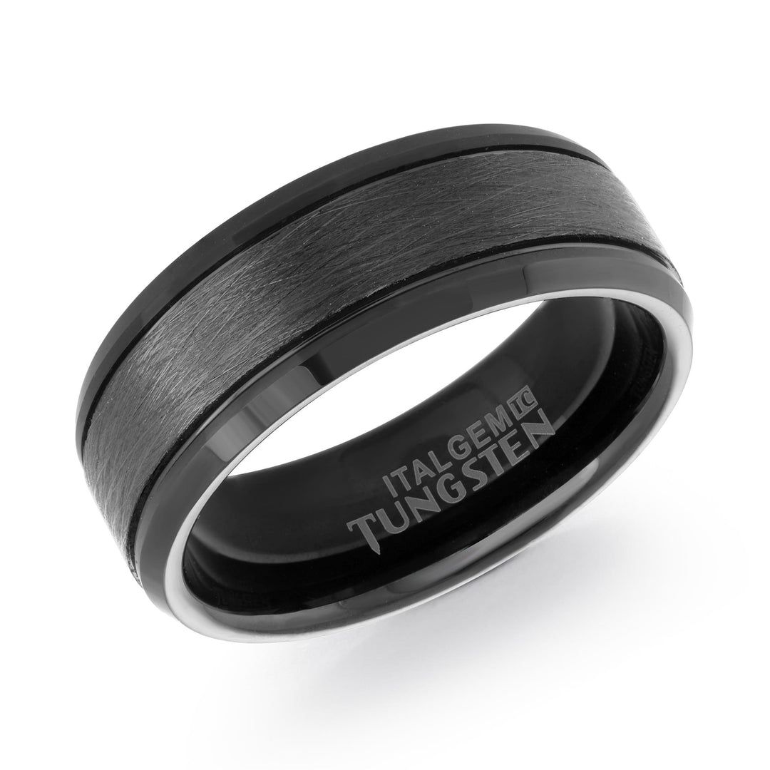 Black Tungsten Brushed Bevel Band Band 
Width: 8mm