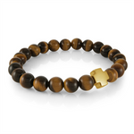 Load image into Gallery viewer, Yellow God IP Stainless Steel Cross Tiger Eye Bead Stretch Bracelet
L
