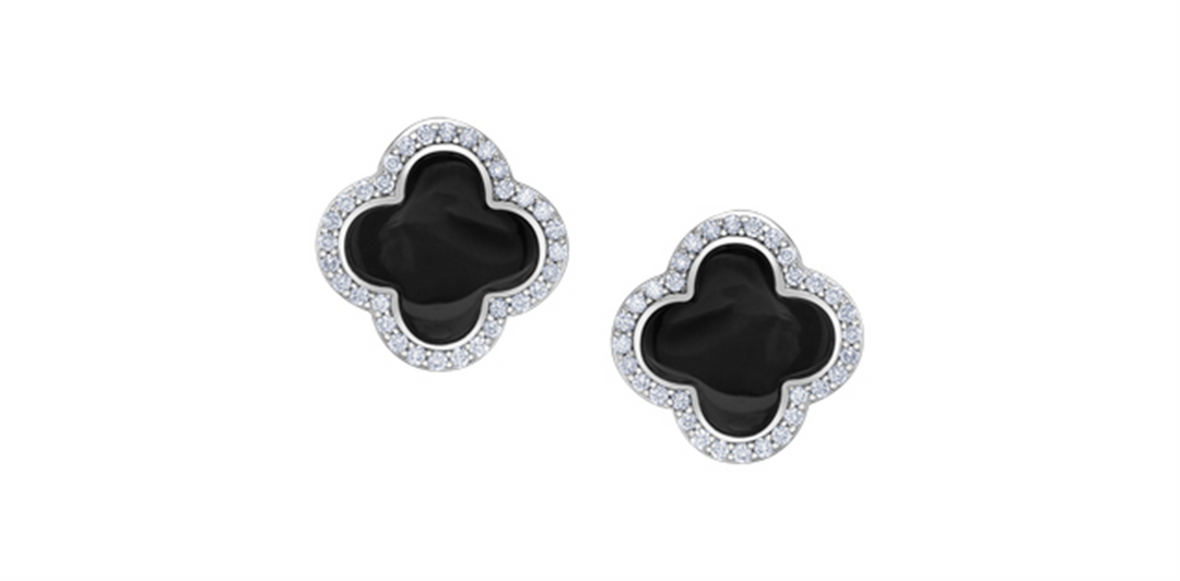 10K White Gold Clover Onyxes Diamonds Stud Earrings
Primary Stone: Cl