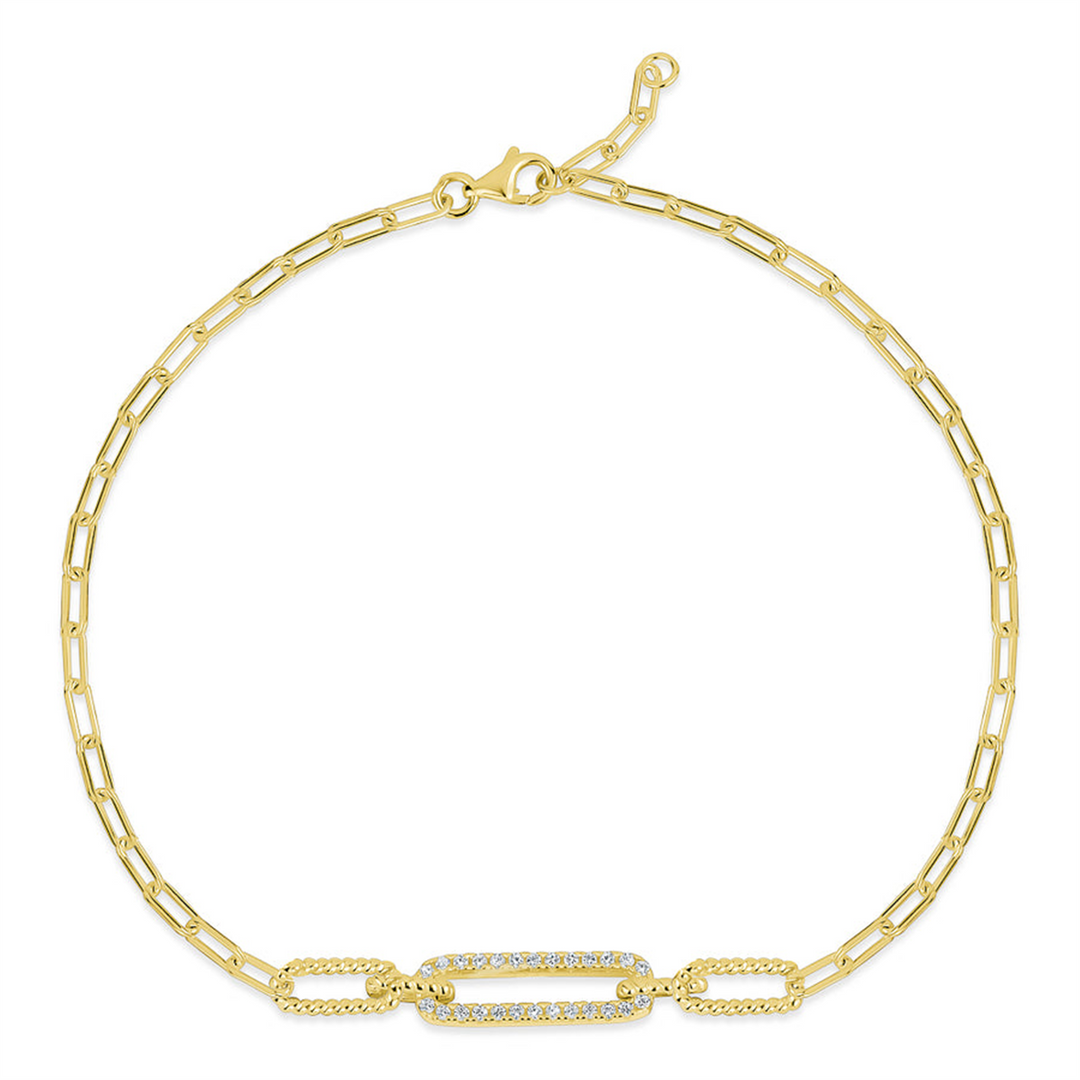 Yellow Sterling Silver Paperclip Bracelet 
Top Width: 2.4mm
Length: