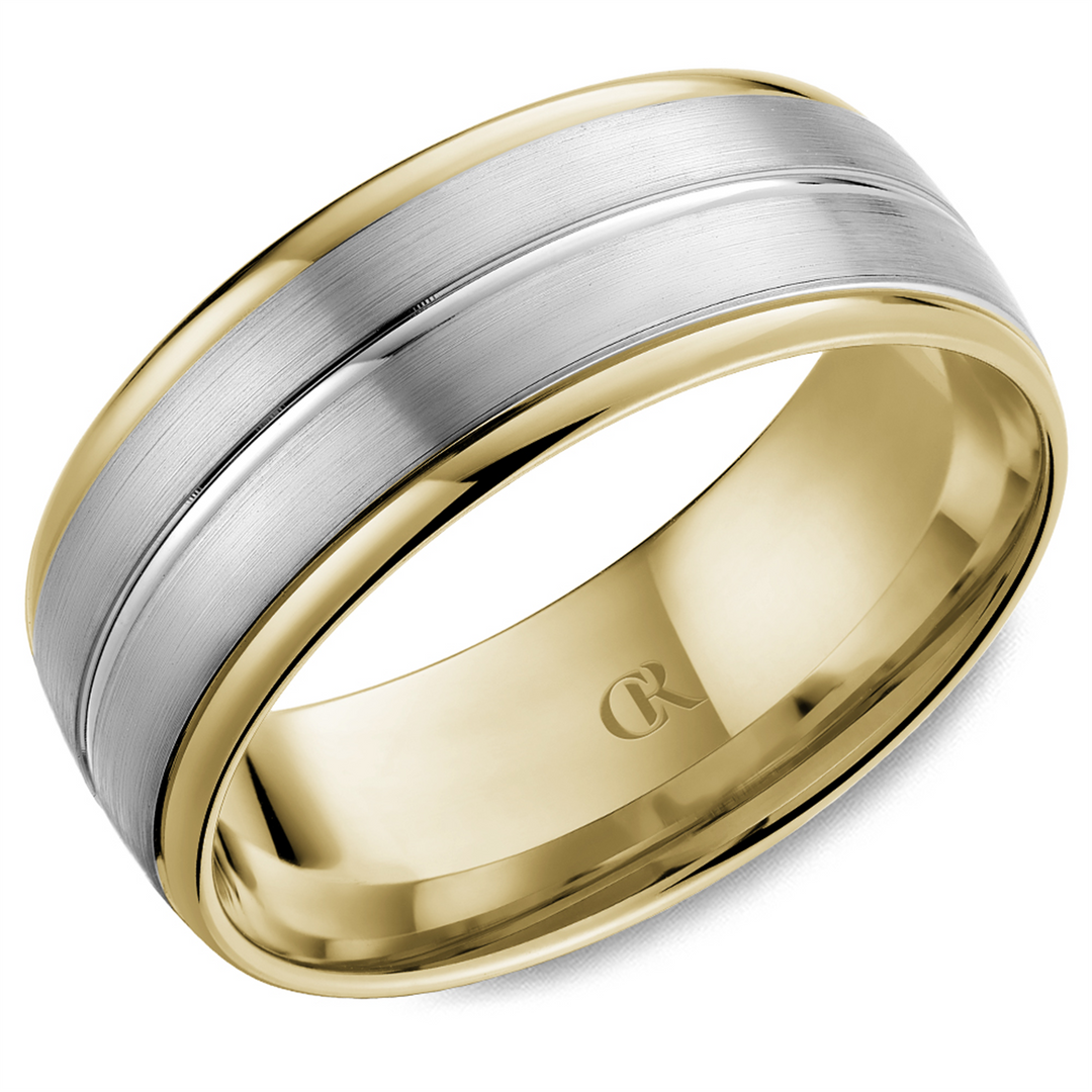 Men's White & Yellow Gold Domed Band with Sandpaper Finish 
Top Width
