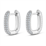 Load image into Gallery viewer, White Sterling Silver Cubic Zirconium Square Pave Polished Huggie Earr
