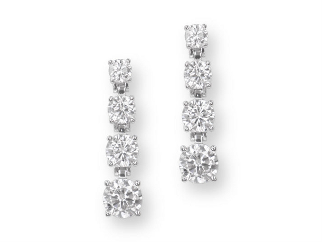 White Sterling Silver Cubic Zirconiums Journey Polished Dangle Earring