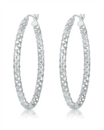 Load image into Gallery viewer, Sterling Silver White Round Diamond Cut Large Hoop Earrings
Full Earr
