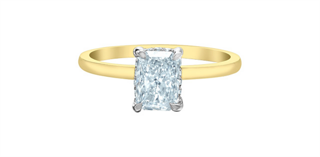 14K White & Yellow Gold Hidden Halo Radiant Lab Diamond Engagement Rin