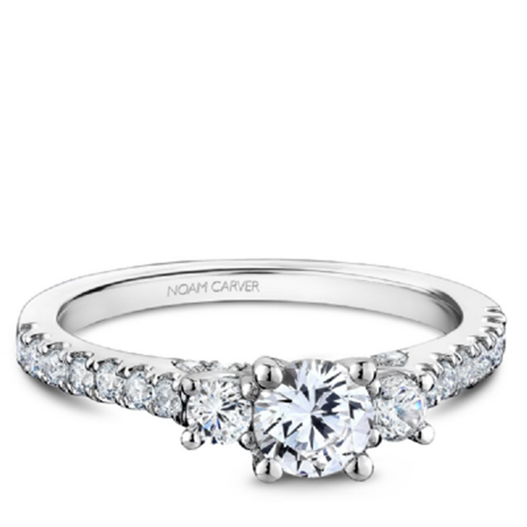 14K White Gold 3 Stone Round Diamond Engagement Ring