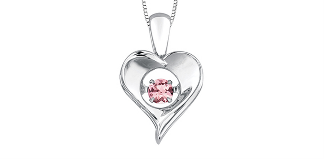Sterling Silver Gold Heart Pink Topaz Dancing Stone Pendant Necklace