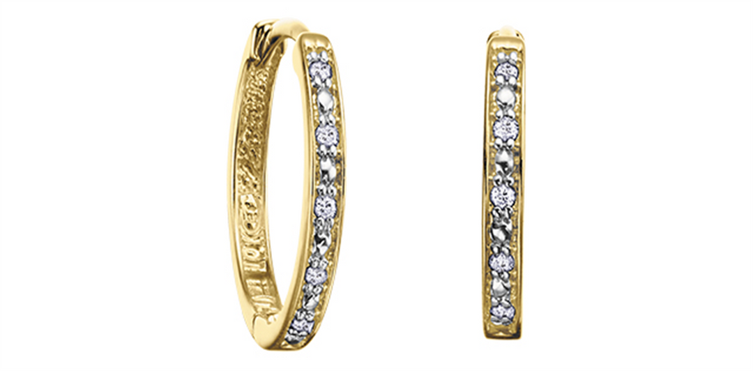 10K Yellow Gold Diamonds Small Hoop Earrings