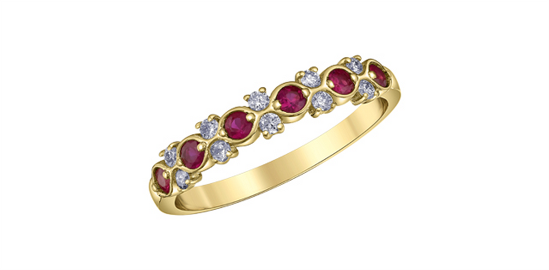 10K Yellow Gold Contemporary Rubies and Diamonds Band
Primary Stone: