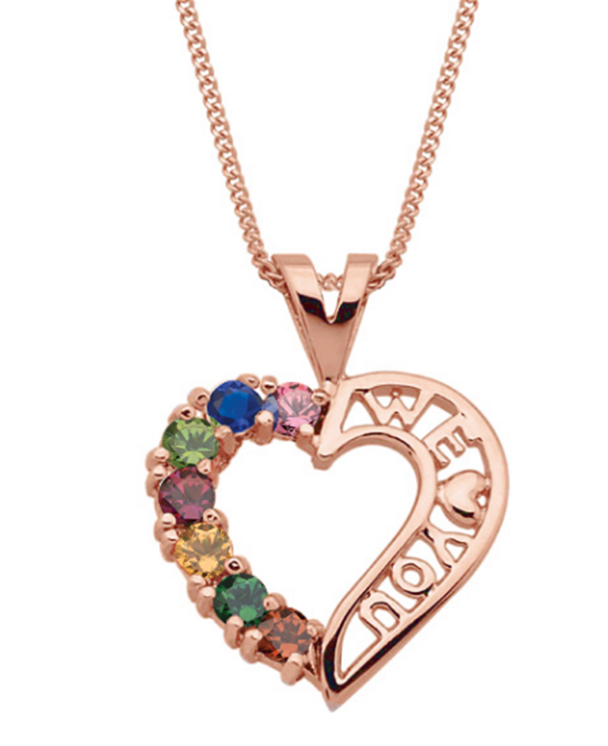 Personalized Yellow Gold Heart Birthstone Necklace 
Number of stones available: 3 - 7