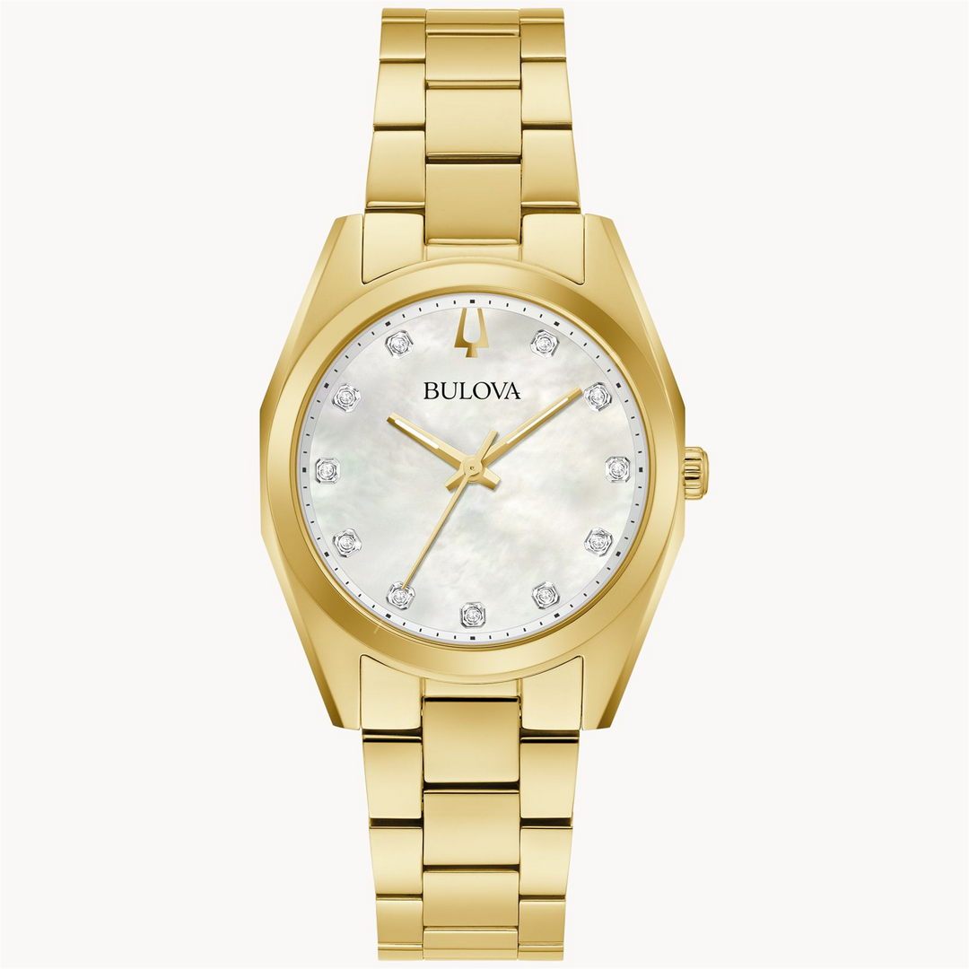 BULOVA Lady's Stainless Steel Quartz Dress Watch with White Mother of