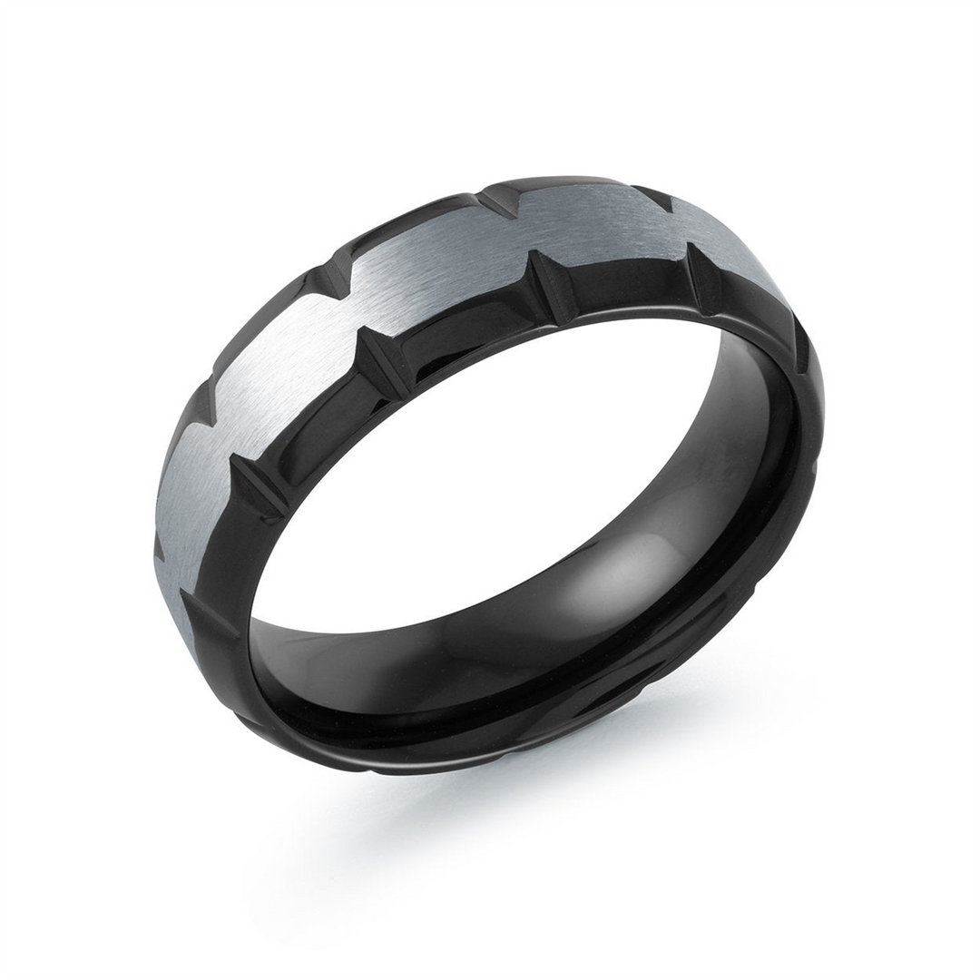 Satin Black Stainless Steel Bevel Band 
Width: 7mm 
Size: 10