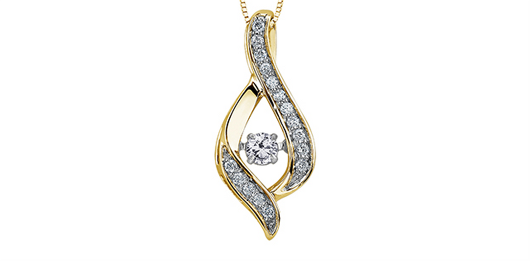 10K White & Yellow Gold Diamond Twist Polished Dancing Stone Pendant N