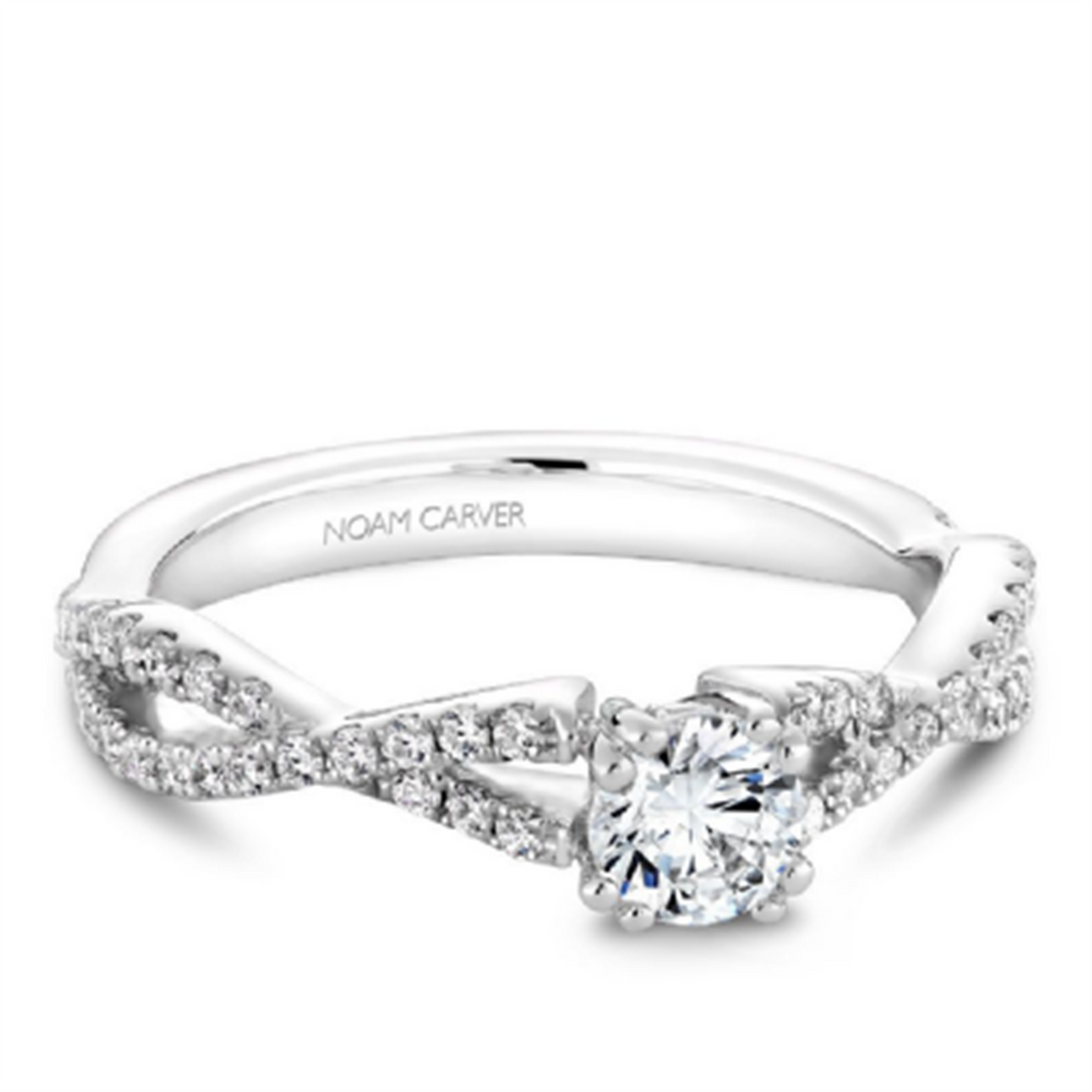 14K White Gold Intertwined Round Diamond Engagement Ring