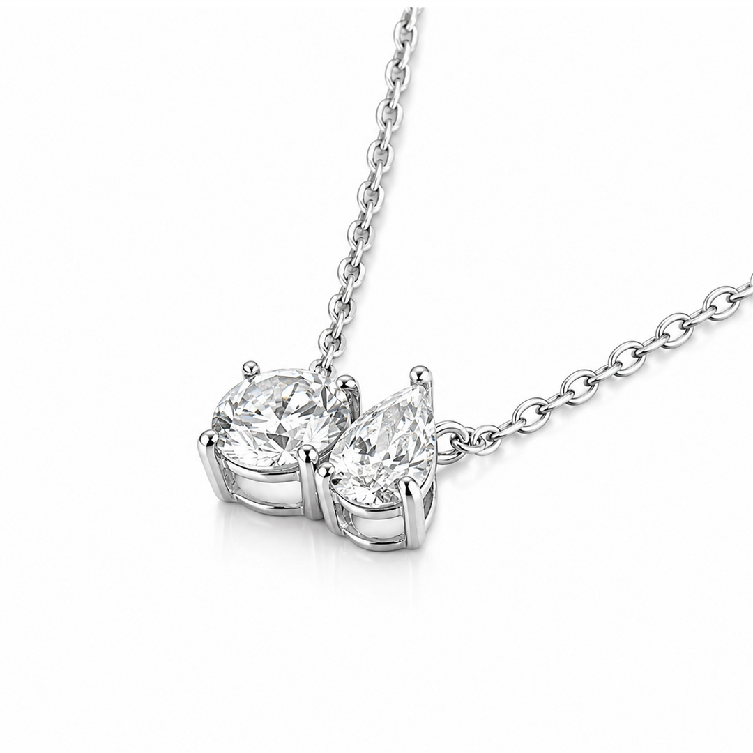 White Sterling Silver Toi et Moi Lab Diamonds Pendant Necklace

PEND