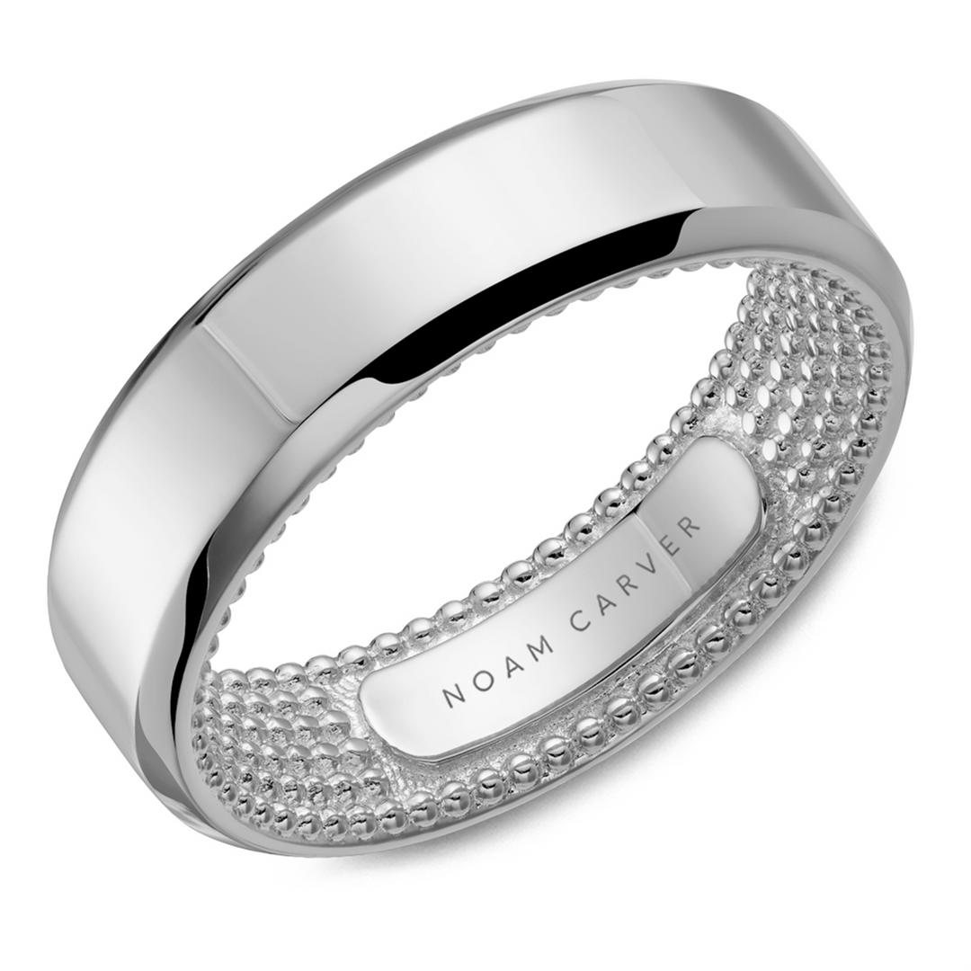 Men's White Gold Bevel Band with Polished Finish 
Top Width: 6.5 mm