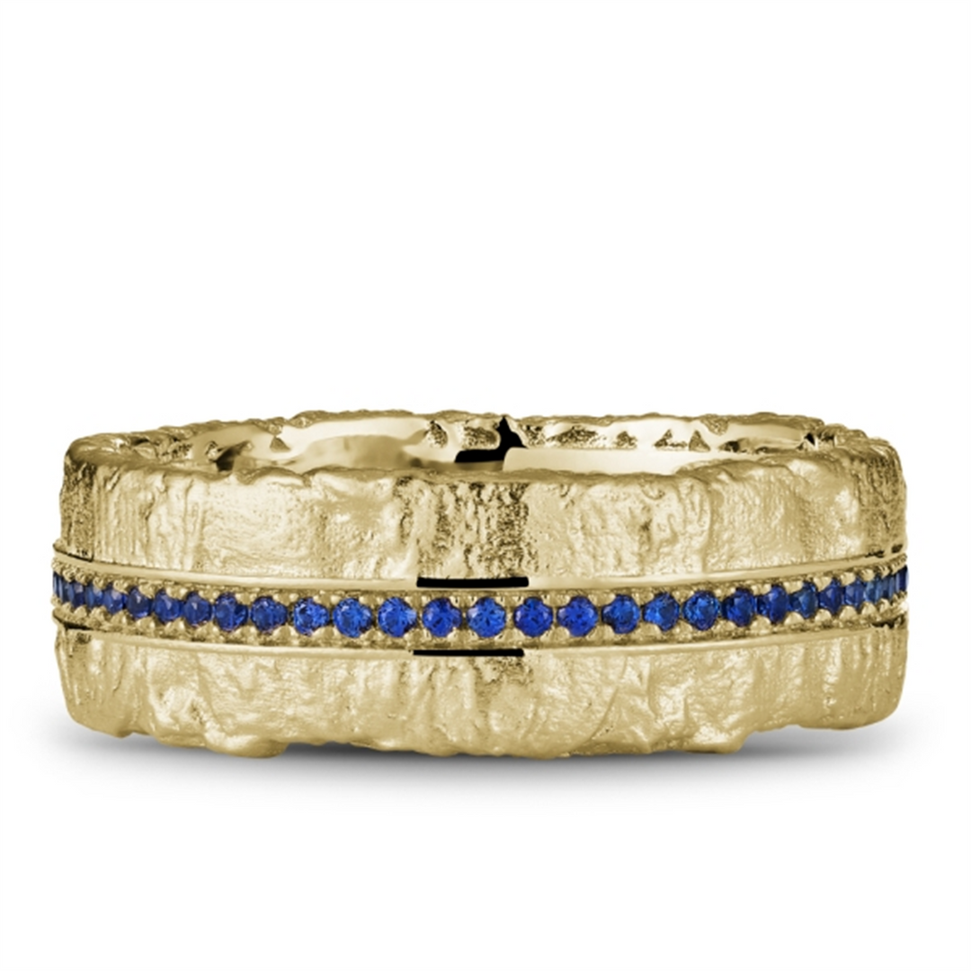 Men's Yellow Gold Raw Textured Diamond Band and Enamel Inlay 
Total D